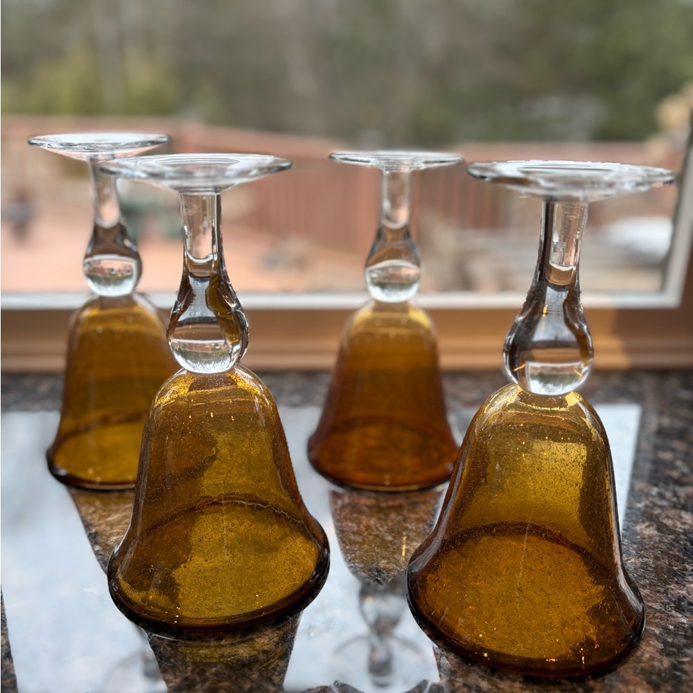 **Vintage Artland Bubble Glass Goblets in beautiful Amber Gold. Set of 4